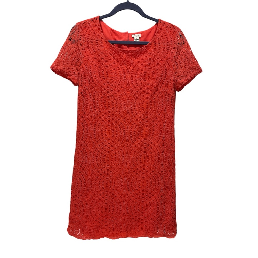 J Crew Dress Size 8 Coral Cap Sleeve Midi Sheath Eyelet Lined Spring Wedding